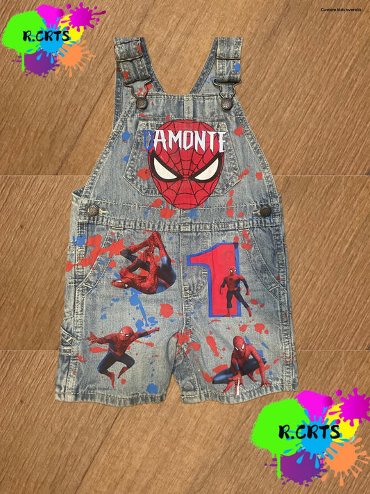 Custom Overall Short  Set -  Any Theme Boy/Girl - Birthday Set - Kids Birthday Outfit - Shortall Birthday Custom SPIDER