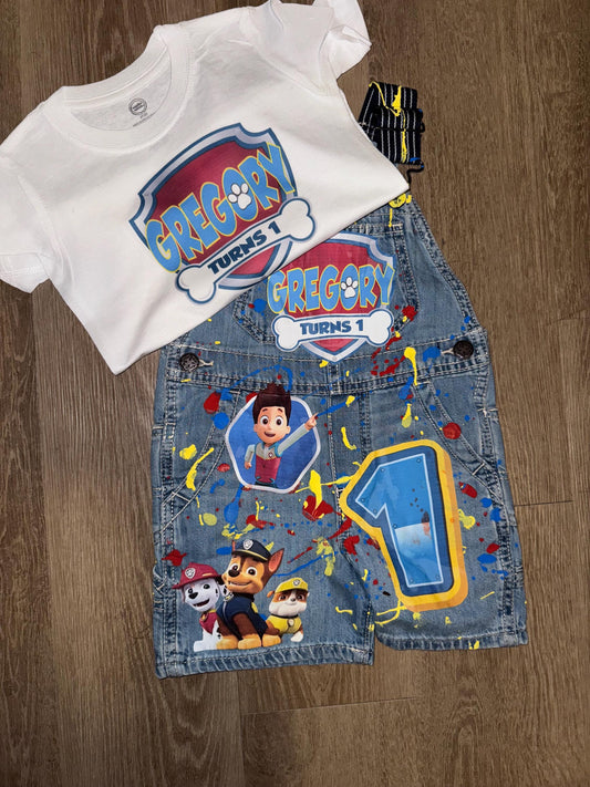 Custom Overall Short  Set -  Any Theme Boy/Girl - Birthday Set - Kids Birthday Outfit - Shortall Birthday Custom