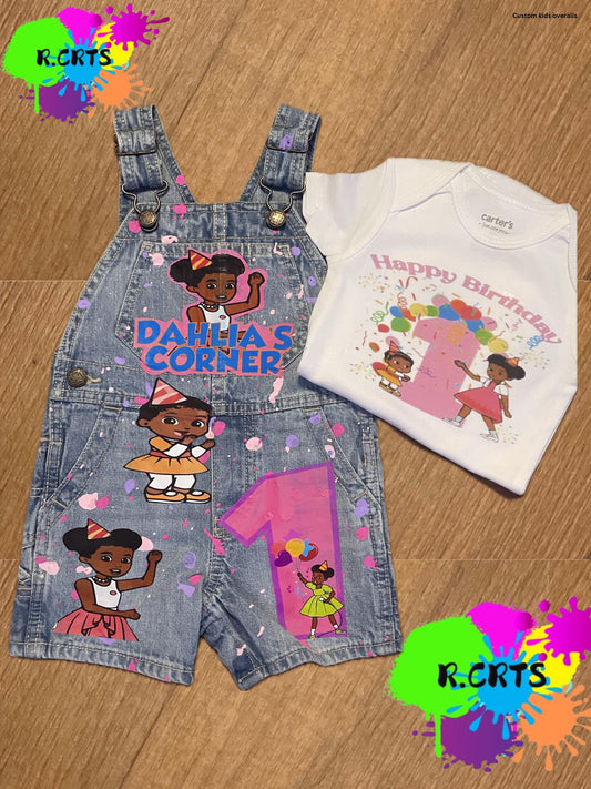 Custom Overall Short  Set -  Any Theme Boy/Girl - Birthday Set - Kids Birthday Outfit - Shortall Birthday Custom Girls Gracie Corner Inspird