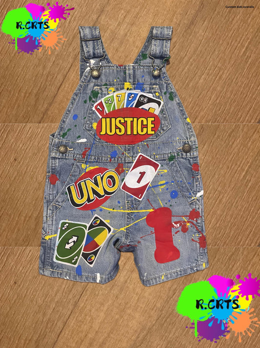 Custom Overall Short  Set -  Any Theme Boy/Girl - Birthday Set - Kids Birthday Outfit - Shortall Birthday Custom Card Game