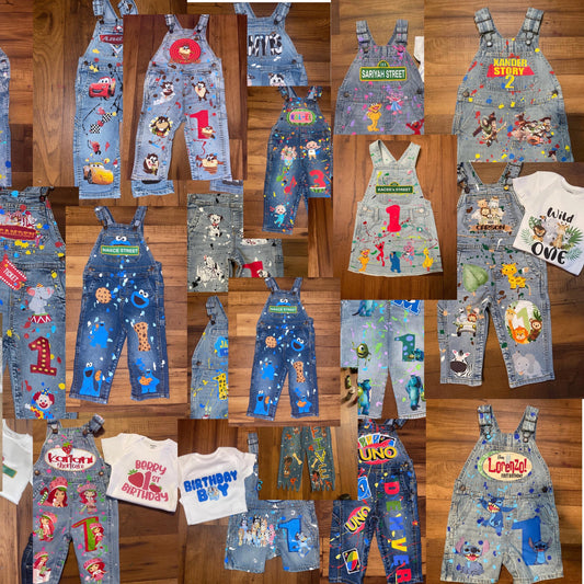 Custom Overall Short  Set -  Any Theme Boy/Girl - Birthday Set - Kids Birthday Outfit - Shortall Birthday Custom