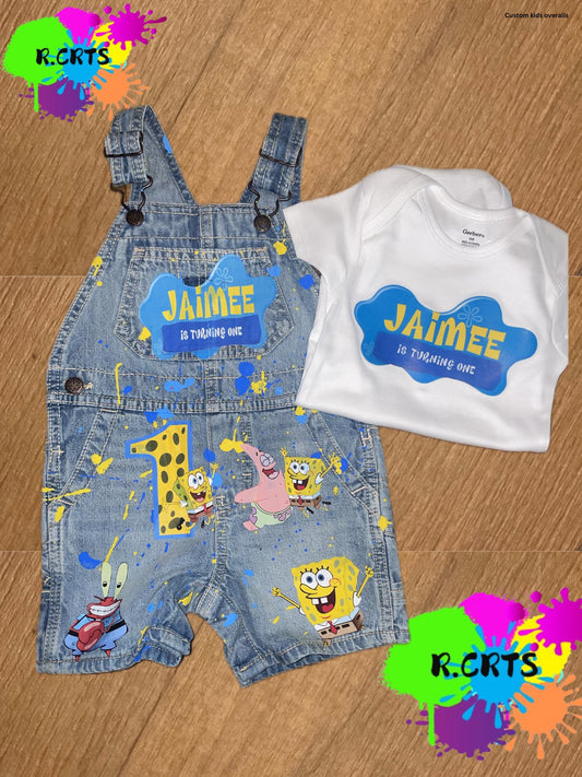 Custom Overall Short  Set -  Any Theme Boy/Girl - Birthday Set - Kids Birthday Outfit - Shortall Birthday Custom