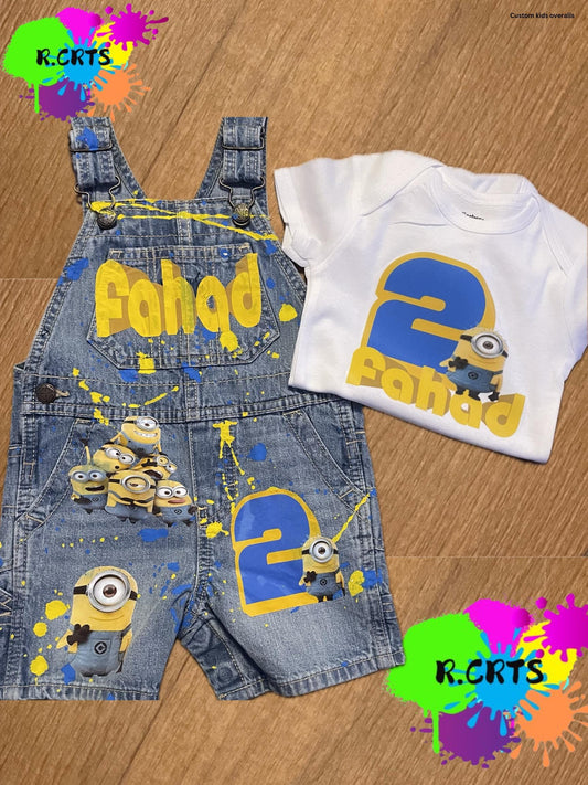 Minions Custom Overall Short  Set -  Any Theme Boy/Girl - Birthday Set - Kids Birthday Outfit - Shortall Birthday Custom